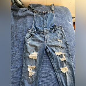 Hollister Ripped Blue Denim Overalls